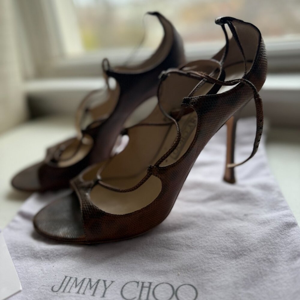 🤎✨ Jimmy Choo Tobacco Karung Skin Lace-Up Heels Size 40 (US 9–9.5) 🤎✨ - Picture 11 of 16